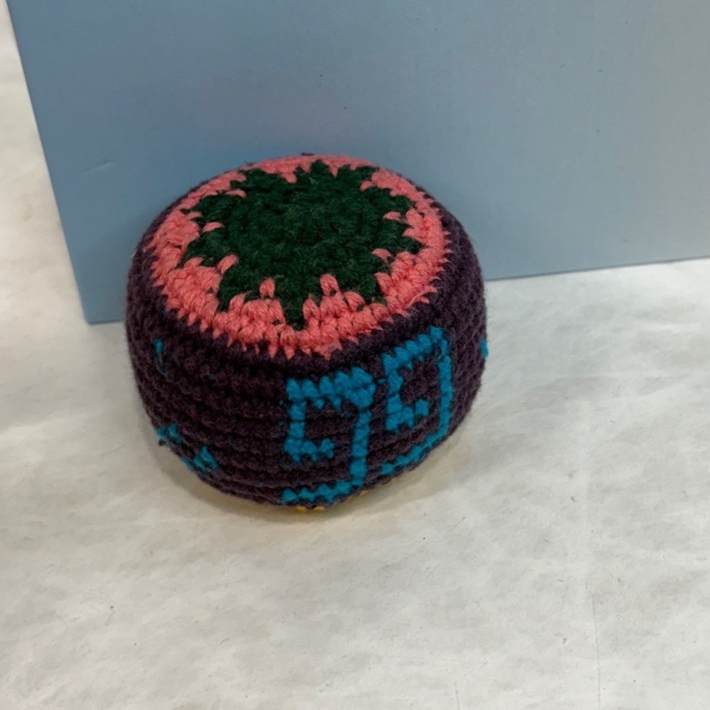 Vintage Hand Crocheted Hacky Sack Multi-Color Woven Footbag 90s Retro GG Logo